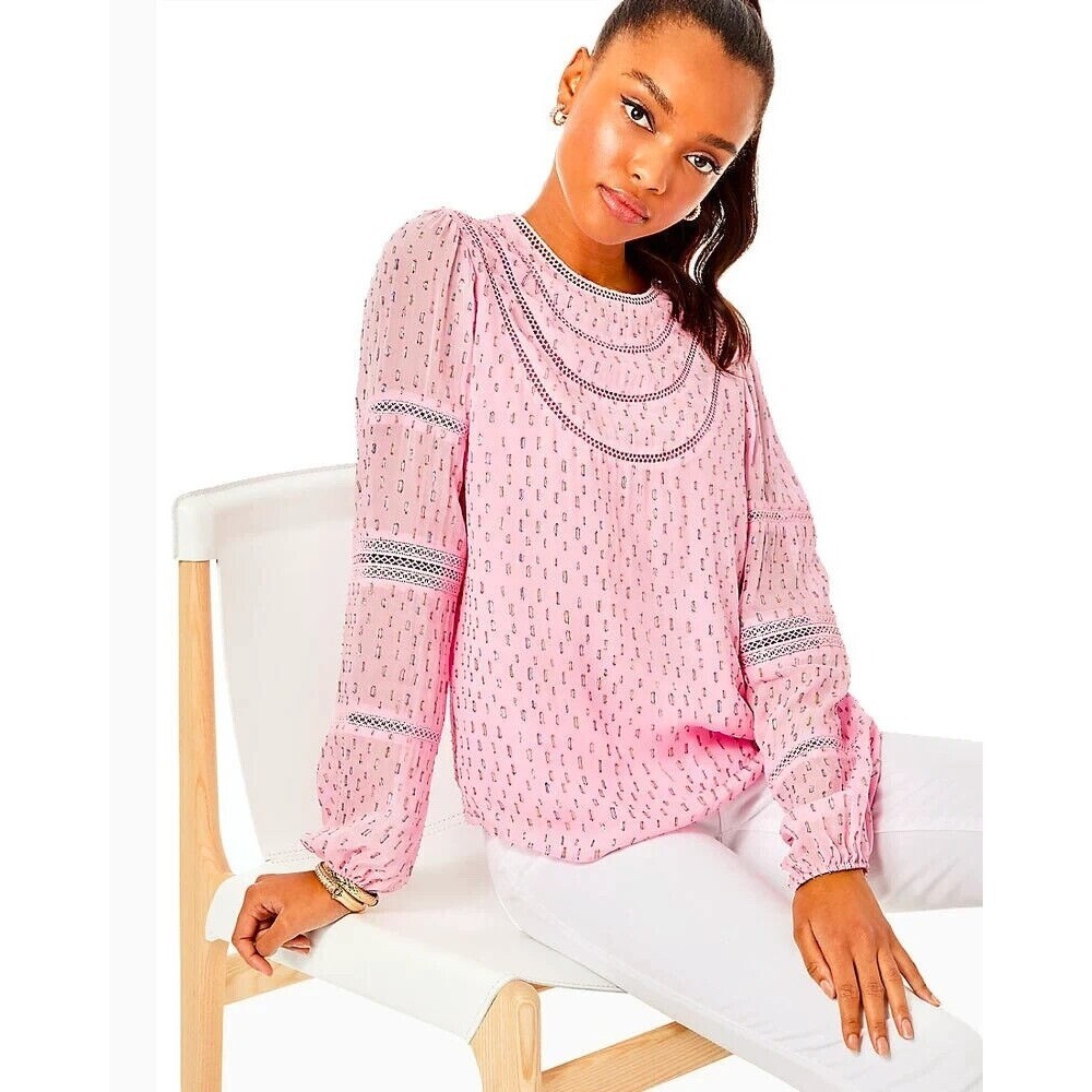 Lilly Pulitzer Briley Calla Lilly Top Blouse Size XS Pink Metallic Pastel Blouse